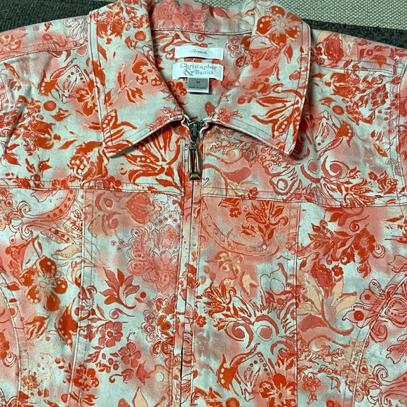 Christopher & Banks Jackets & Blazers - Christopher & Banks zip floral denim jacket
